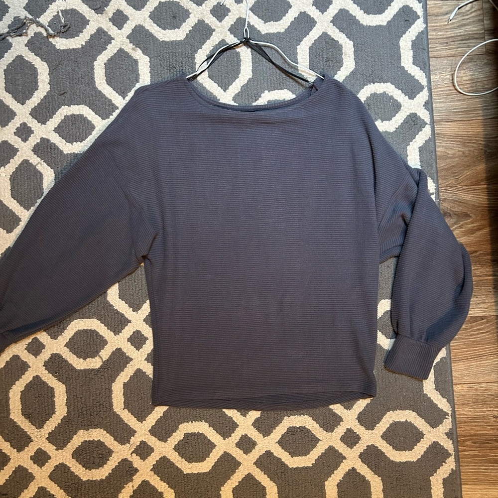 Lucky Brand Charcoal Ribbed Long Sleeve Top